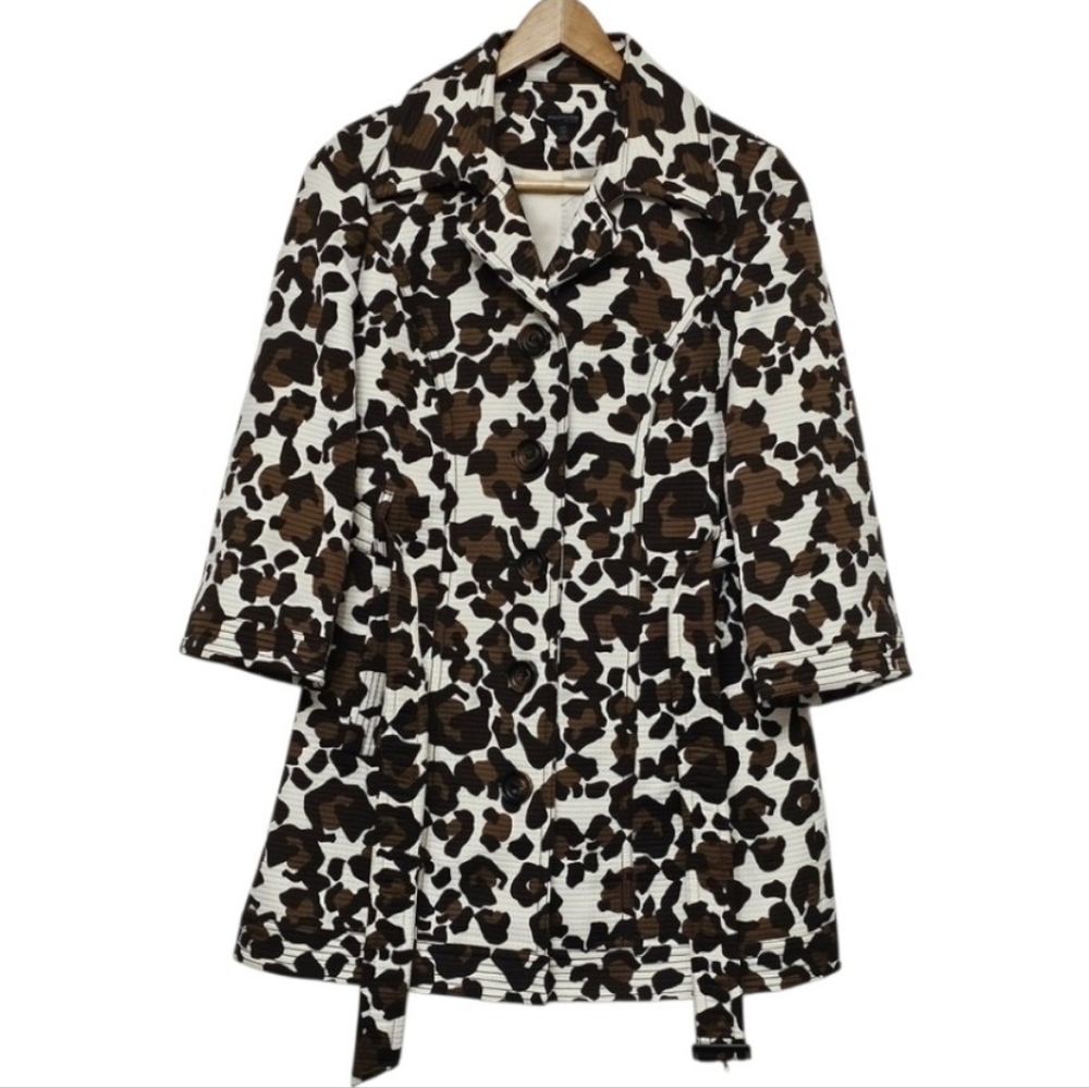 Madison Petite Chic Animal Print Belted Trench Style Coat New With Tag